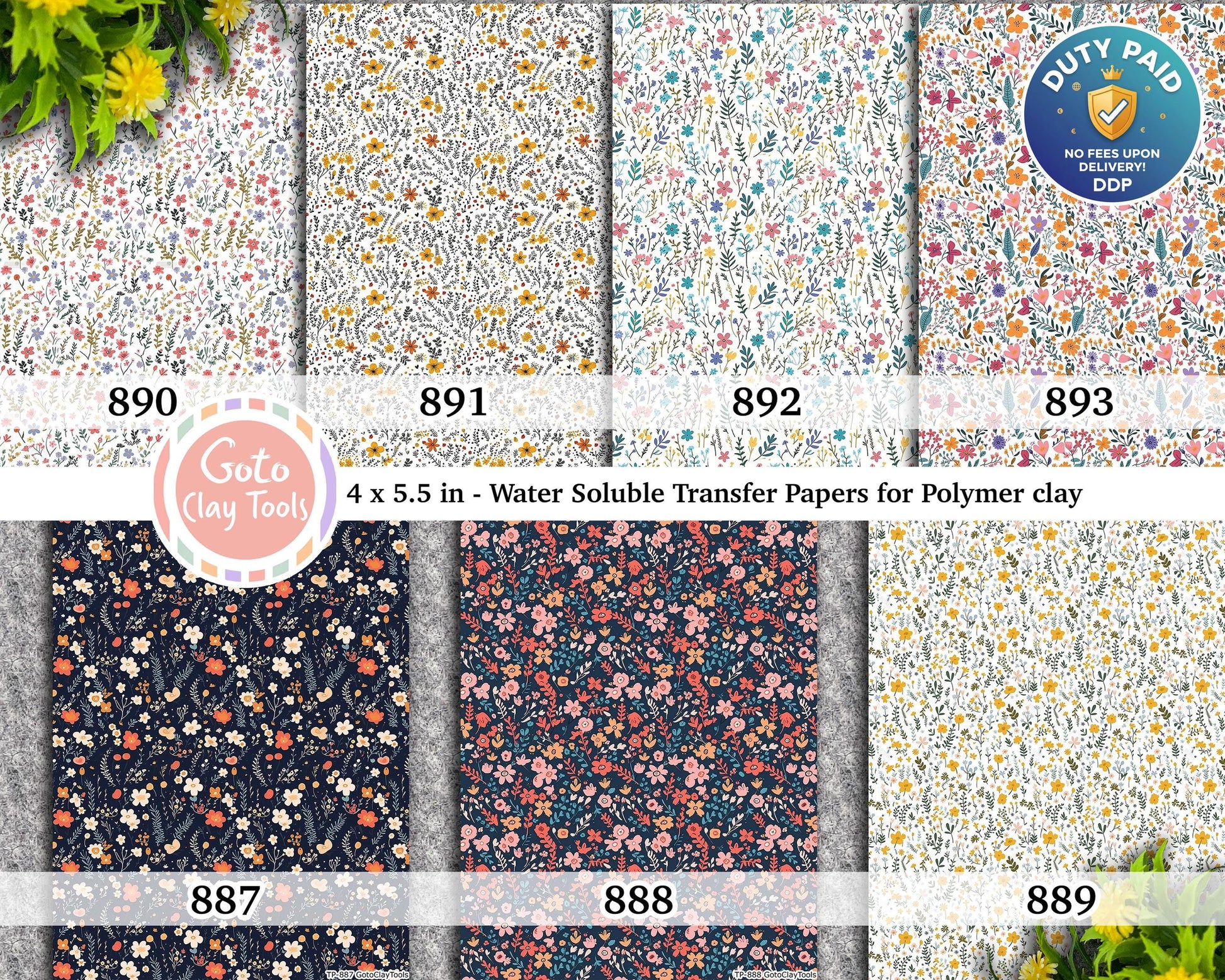 Ditsy Floral Transfer Paper for Polymer Clay (4x5.5 inches)