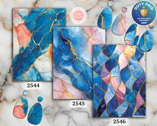 Transfer paper for polymer clay, Blue and Peach Marble, Clay water soluble transfer paper, Clay Transfers, Clay Transfer sheets