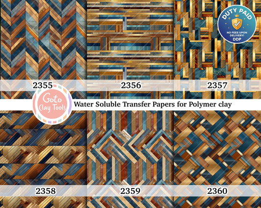 Water soluble Transfer paper for polymer clay, Teal and brown wooden flooring pattern, polymer clay image transfers, magic transfer paper