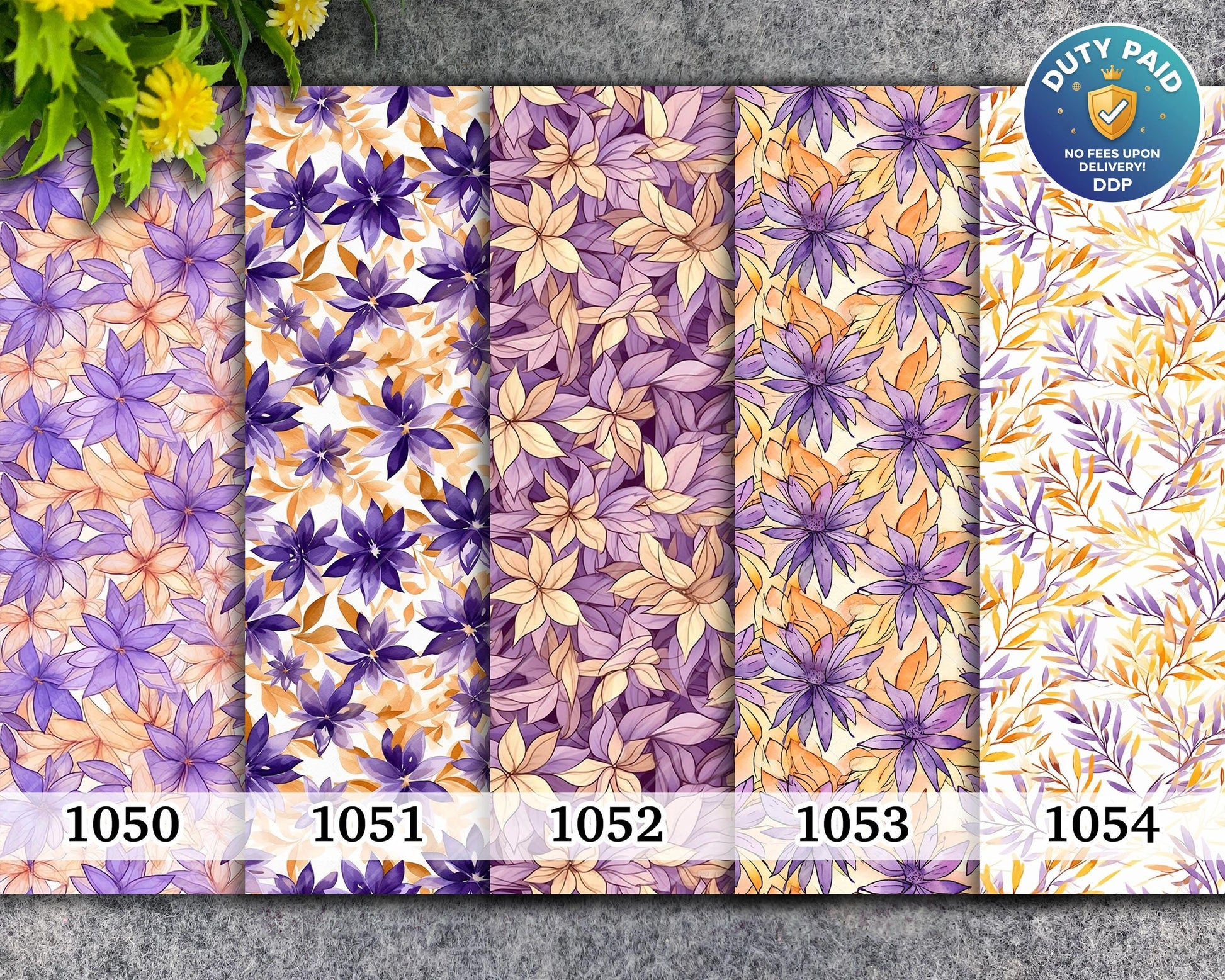 Purple Watercolor Floral Transfer Paper for Polymer Clay