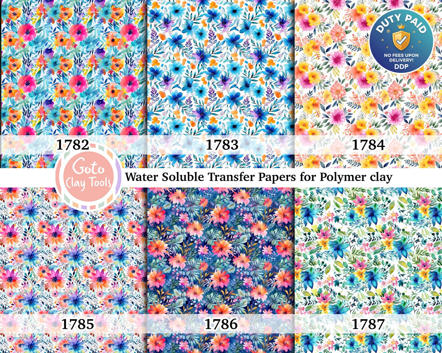 Watercolor Floral Transfer Paper for Polymer Clay (4x5.5 inches)
