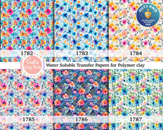 Water soluble Transfer paper for polymer clay, Watercolor floral pattern, polymer clay image transfers, magic transfer paper