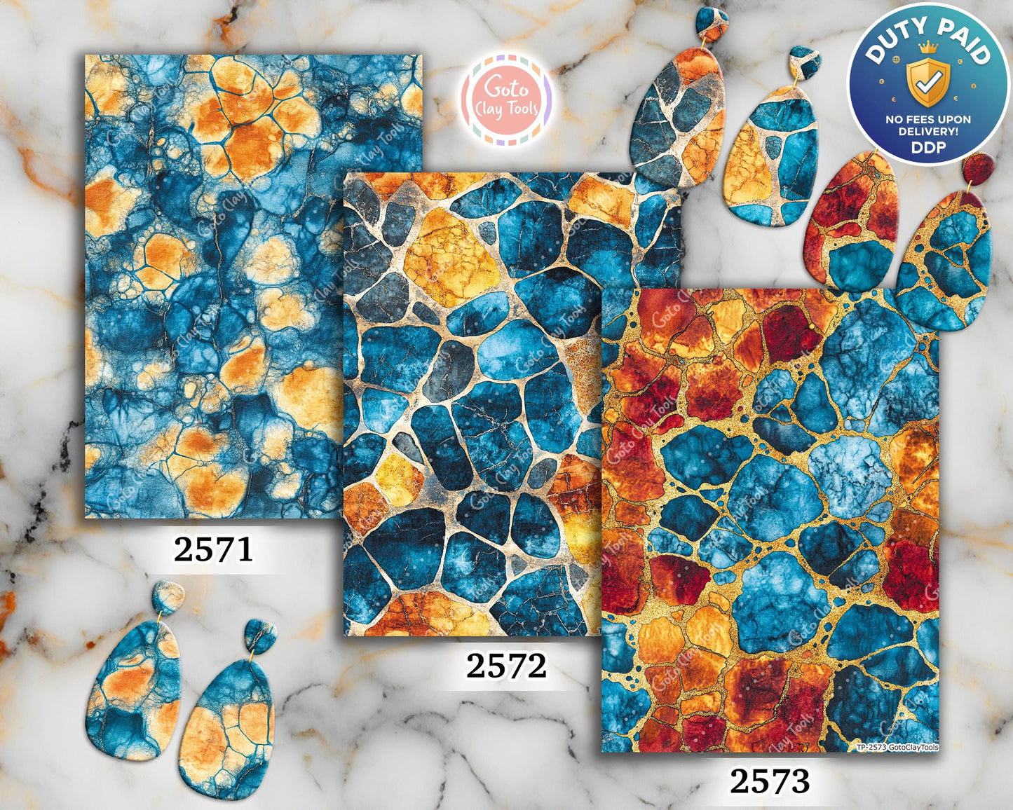 Transfer paper for polymer clay, Blue and Orange Stones, Clay water soluble transfer paper, Clay Transfers, Clay Transfer sheets