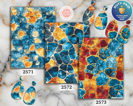 Transfer paper for polymer clay, Blue and Orange Stones, Clay water soluble transfer paper, Clay Transfers, Clay Transfer sheets