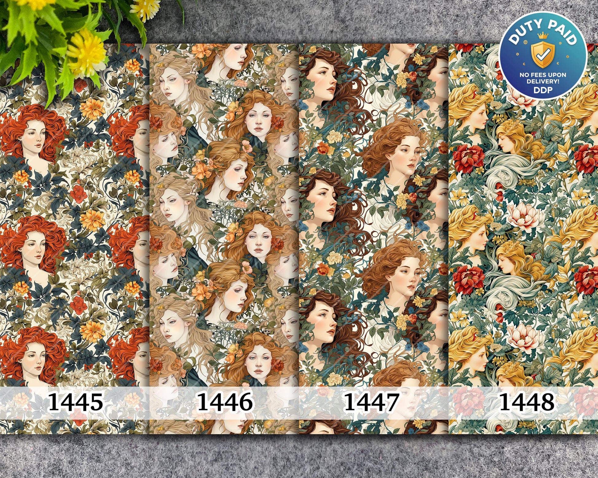 Water soluble Transfer paper for polymer clay, Vintage floral goddess of spring pattern, polymer clay image transfers, magic transfer paper