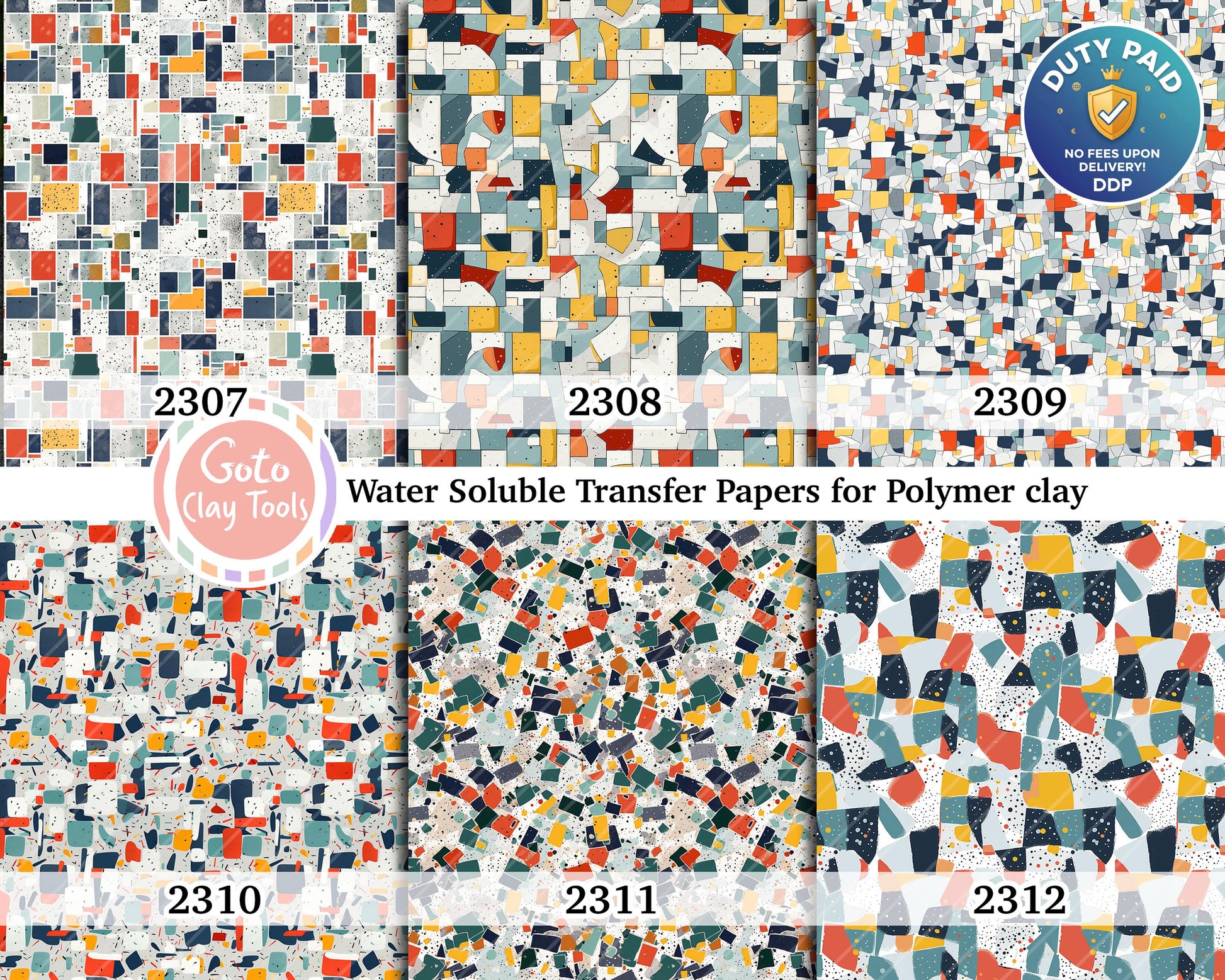 Abstract Mosaic Polymer Clay Transfer Paper: Water Soluble (4x5.5 inches)