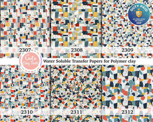 Water soluble Transfer paper for polymer clay, Abstract Mosaic pattern, polymer clay image transfers, magic transfer paper