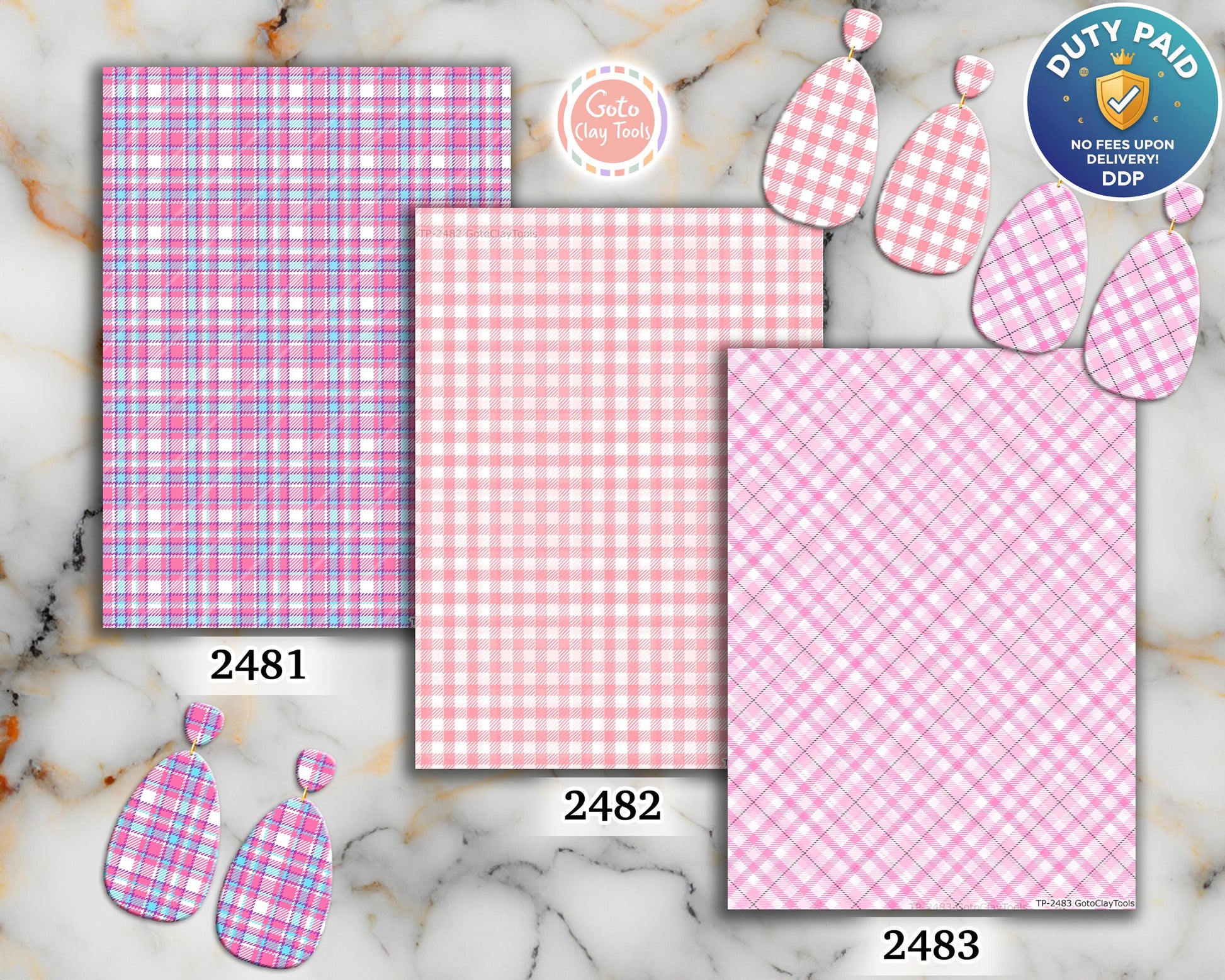 Pink Plaid Polymer Clay Transfer Sheet: Valentine Tartan (4x5.5 inches)