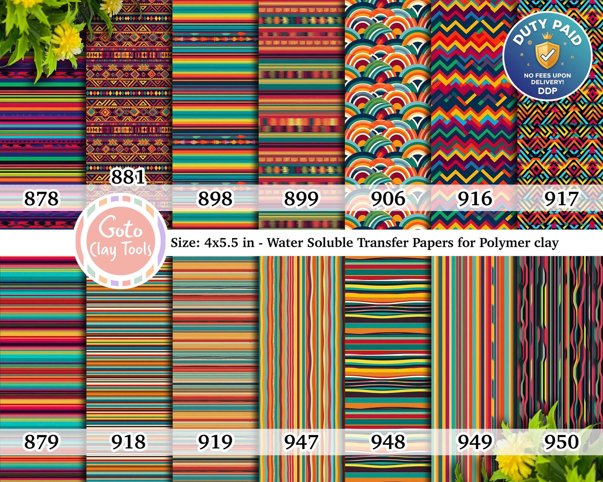 Colorful Stripes water soluble Transfer paper for polymer clay, Mexican Stripes patterns, polymer clay image transfers, magic transfer paper