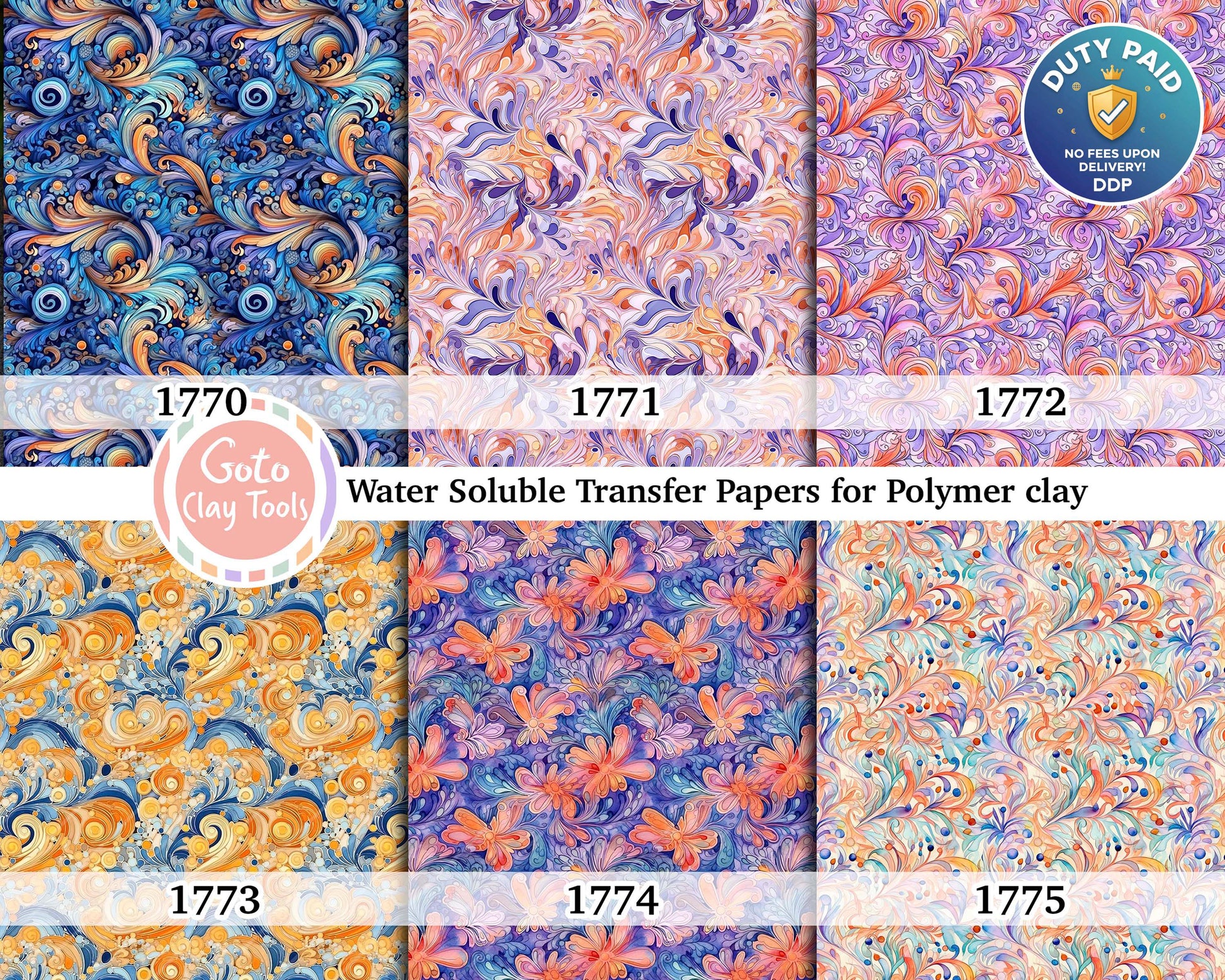 Watercolor Transfer Paper for Polymer Clay: Ornamental Pattern, 4x5.5