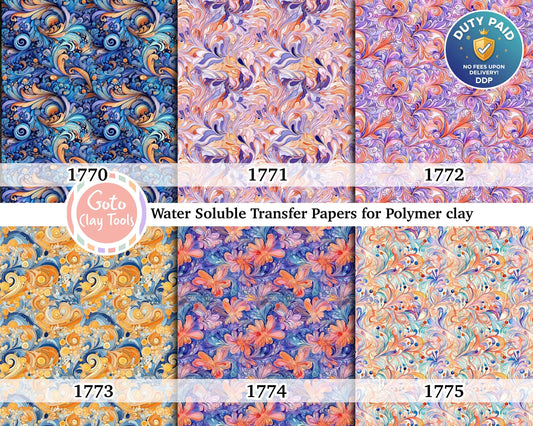 Water soluble Transfer paper for polymer clay, Watercolor ornamental pattern, polymer clay image transfers, magic transfer paper