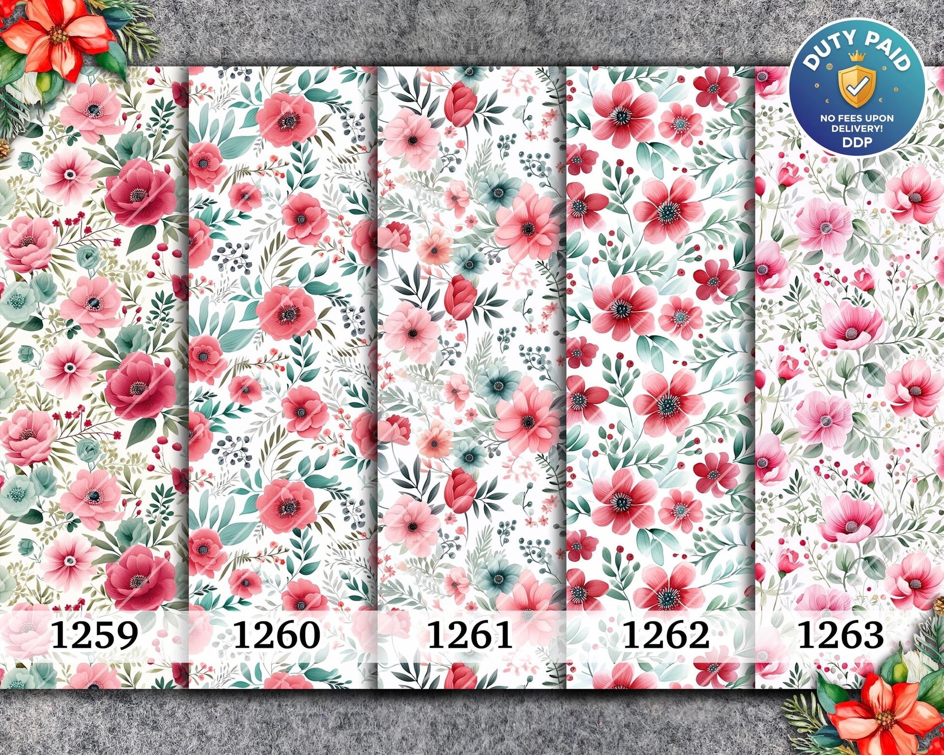 Water soluble Transfer paper for polymer clay, Christmas floral pattern transfer paper, polymer clay image transfers, magic transfer paper