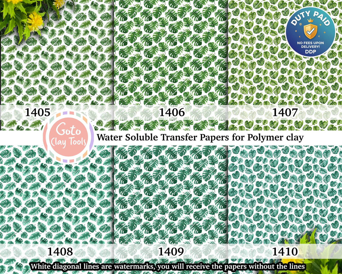 Monstera leaf Water soluble Transfer paper for polymer clay, Tropical leaf pattern, polymer clay image transfers, magic transfer paper