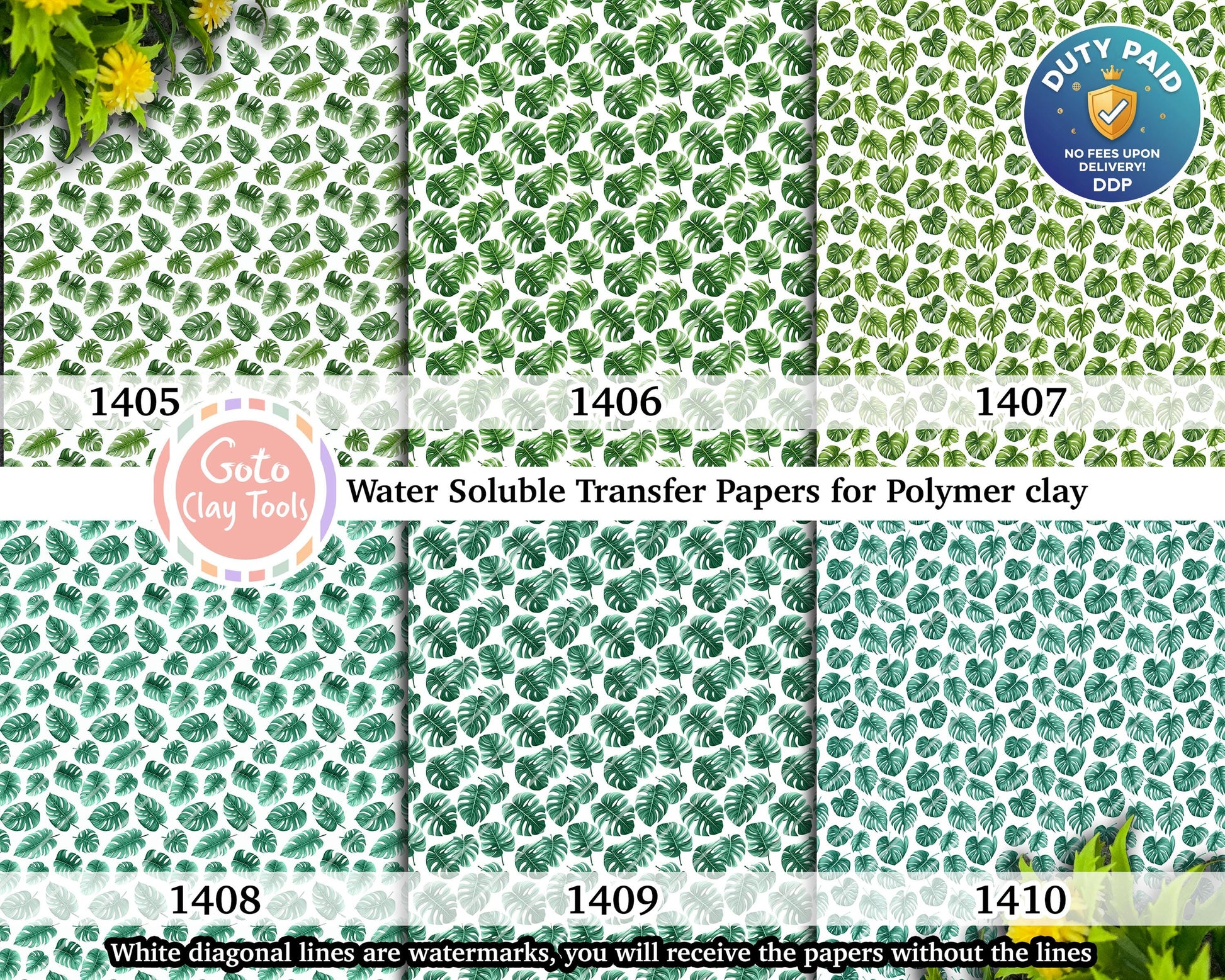 Monstera leaf Water soluble Transfer paper for polymer clay, Tropical leaf pattern, polymer clay image transfers, magic transfer paper