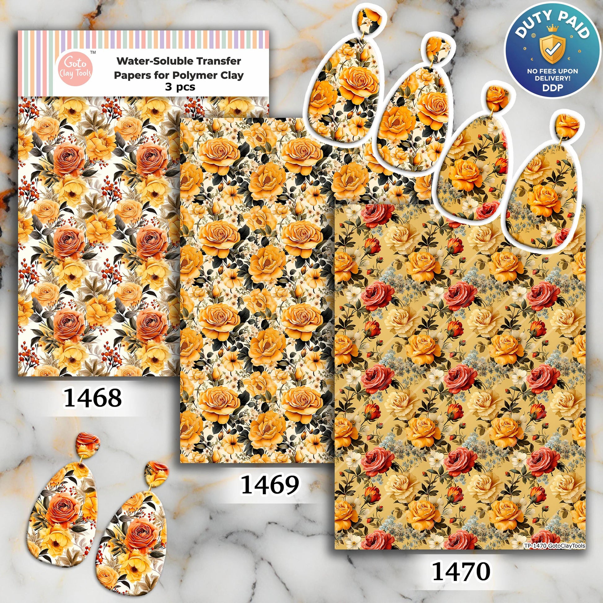 Yellow & Orange Rose Water Soluble Transfer Paper for Polymer Clay