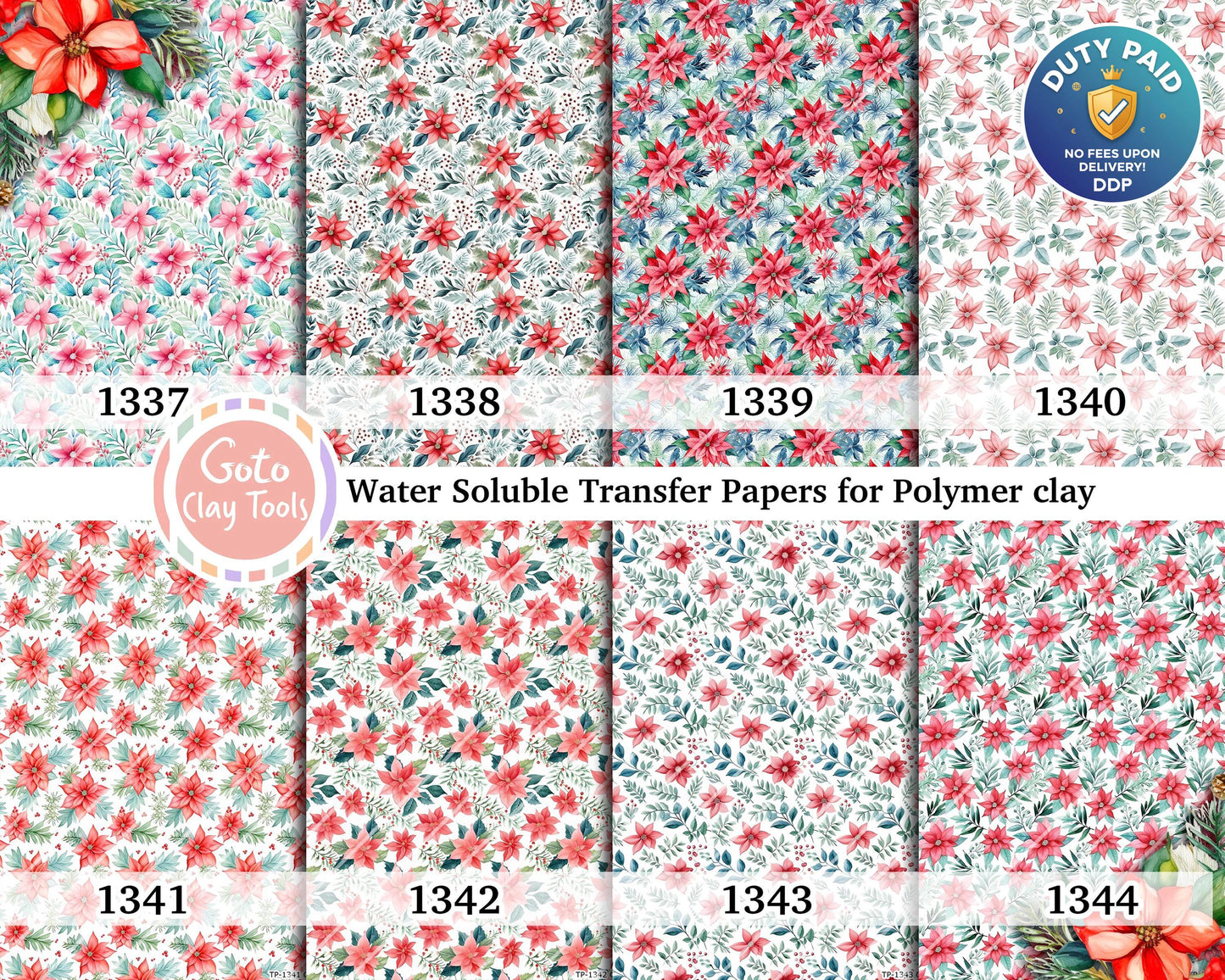 Water soluble Transfer paper for polymer clay, Christmas poinsettia, polymer clay image transfers, magic transfer paper