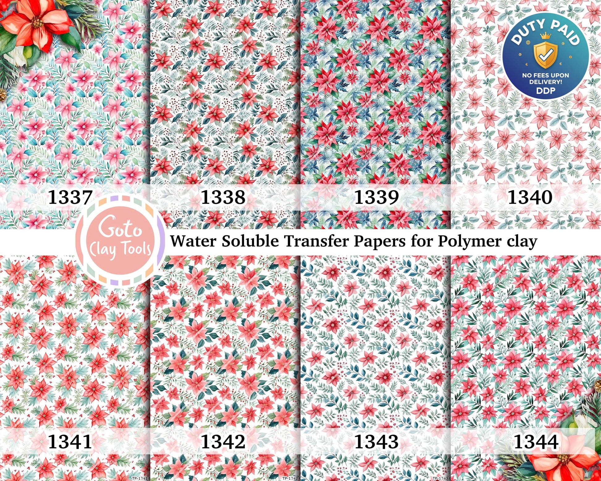 Water soluble Transfer paper for polymer clay, Christmas poinsettia, polymer clay image transfers, magic transfer paper