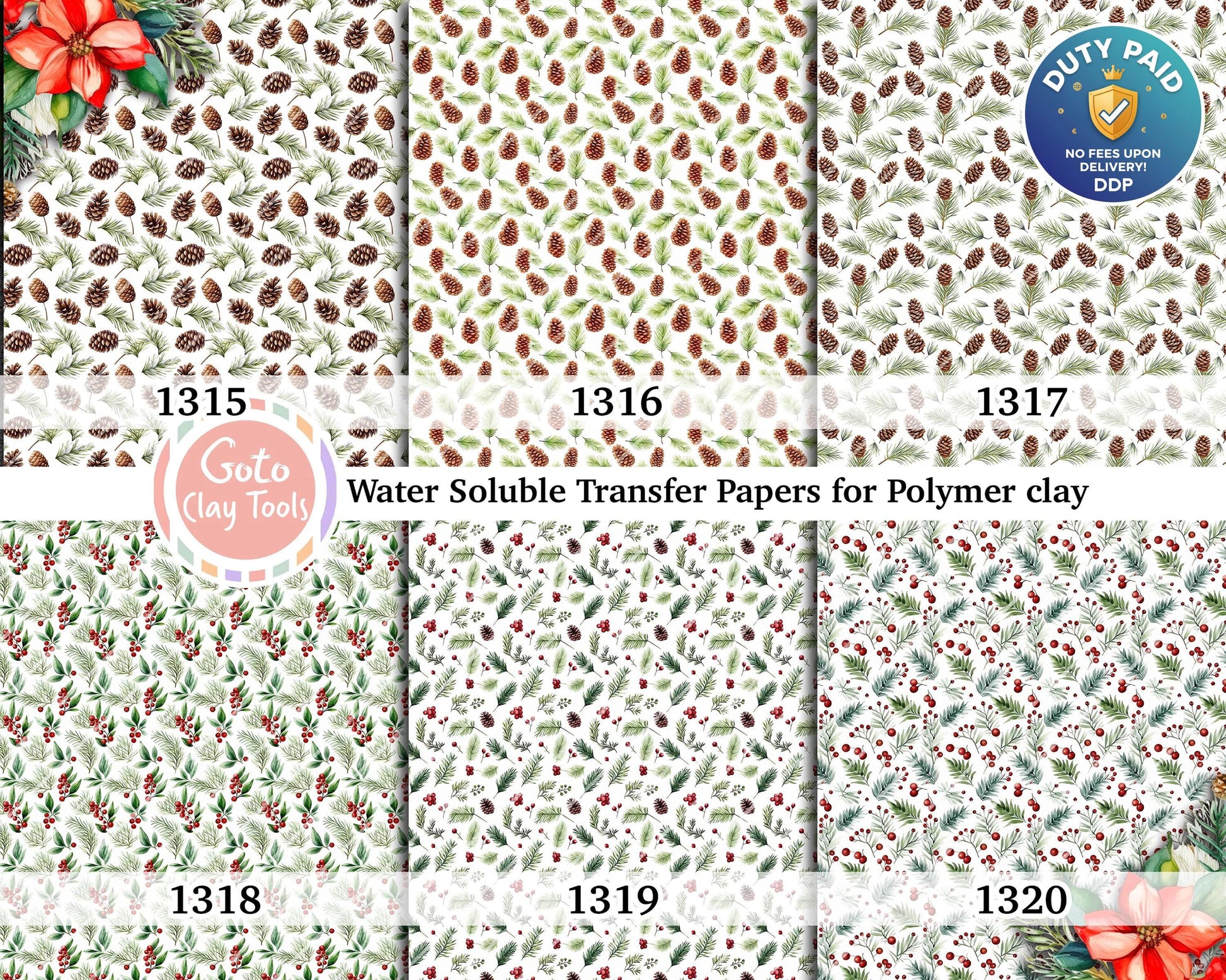 Water soluble Transfer paper for polymer clay, Christmas pattern, polymer clay image transfers, magic transfer paper