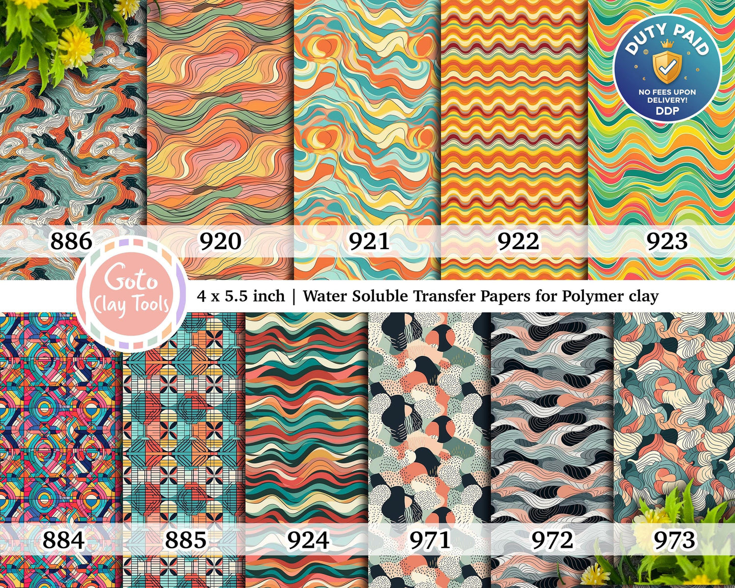 Water soluble Transfer paper for polymer clay, Abstract waves patterns, polymer clay image transfers, magic transfer paper