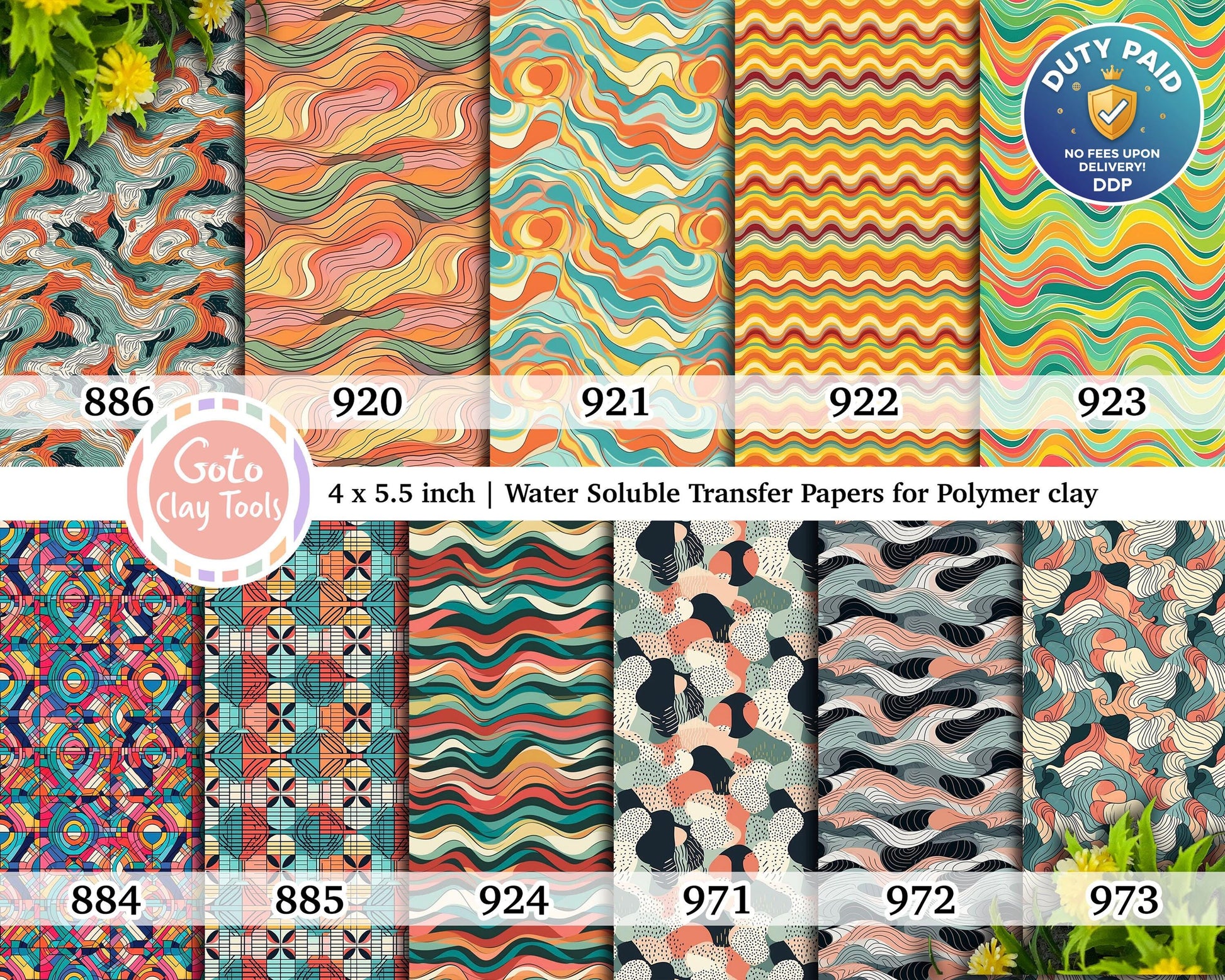 Water soluble Transfer paper for polymer clay, Abstract waves patterns, polymer clay image transfers, magic transfer paper