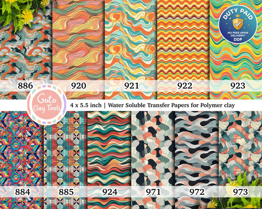 Water soluble Transfer paper for polymer clay, Abstract waves patterns, polymer clay image transfers, magic transfer paper