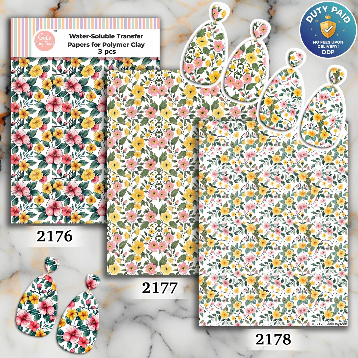 Ornate Water soluble Transfer paper for polymer clay, Yellow and peach floral pattern, polymer clay image transfers, magic transfer paper