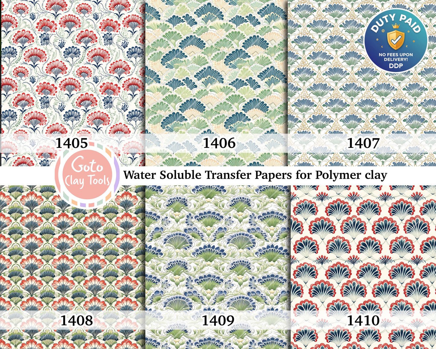 Water soluble Transfer paper for polymer clay, Ornamental scallop pattern, polymer clay image transfers, magic transfer paper