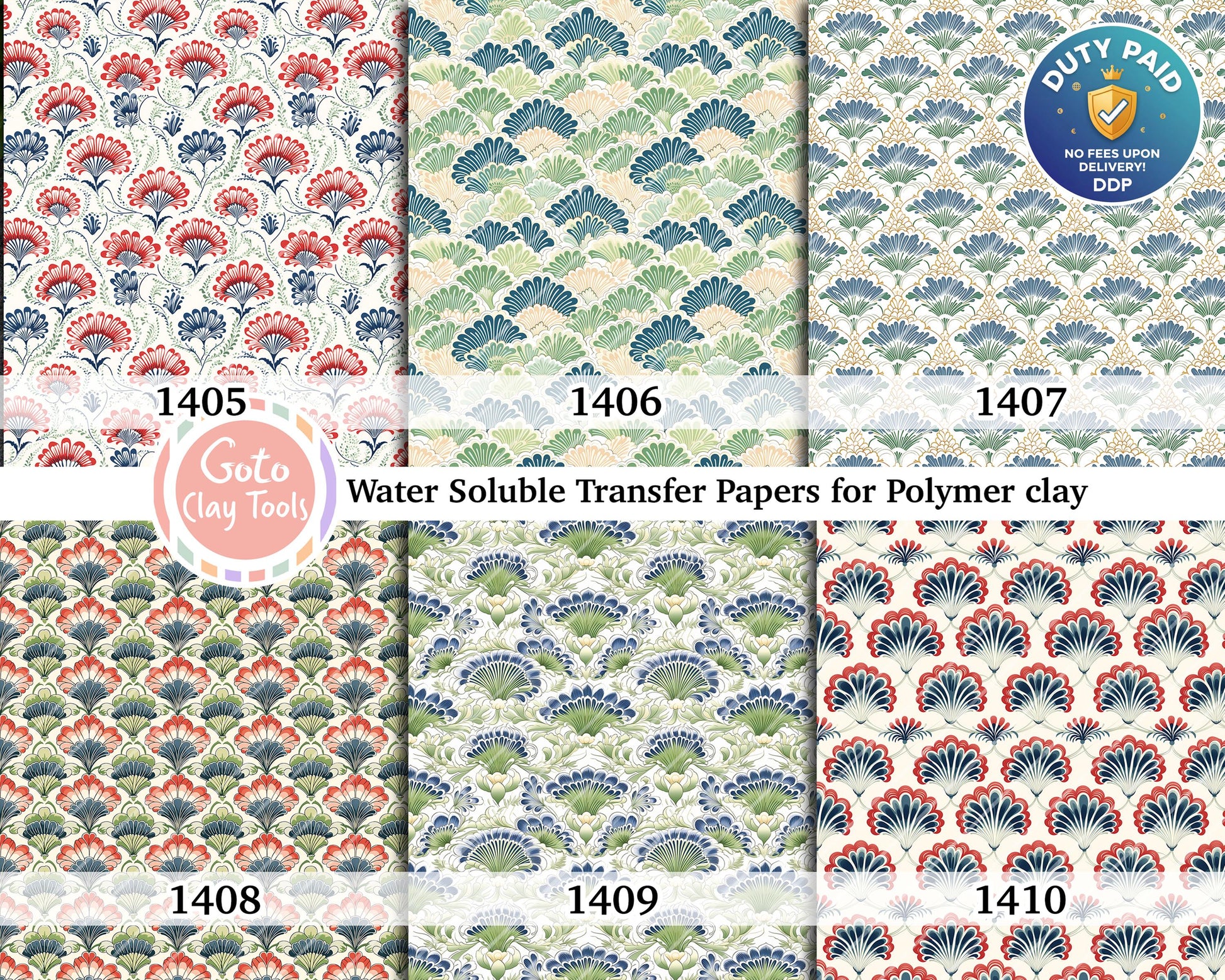 Water soluble Transfer paper for polymer clay, Ornamental scallop pattern, polymer clay image transfers, magic transfer paper