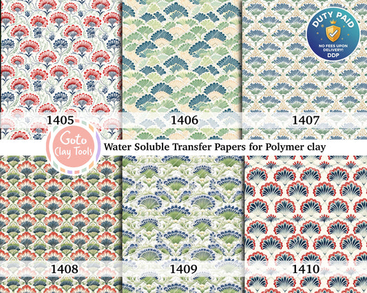 Water soluble Transfer paper for polymer clay, Ornamental scallop pattern, polymer clay image transfers, magic transfer paper