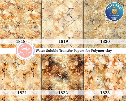 Water soluble Transfer paper for polymer clay, Yellow and brown marble transfer paper, polymer clay image transfers, magic transfer paper