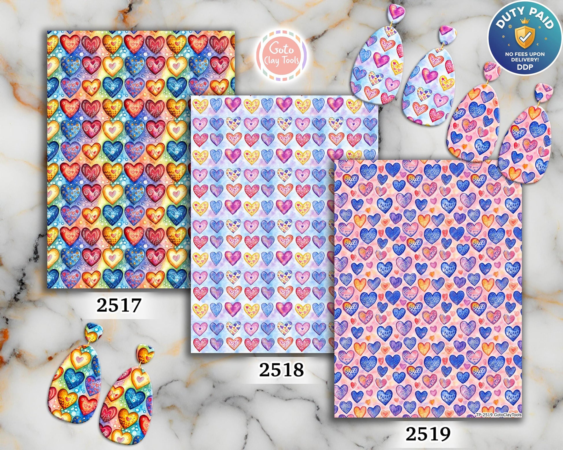 Colorful Heart Polymer Clay Transfer Sheet: Valentine's Day Craft
