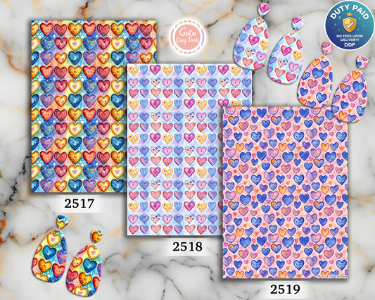 Colorful Heart Polymer Clay Transfer Sheet: Valentine's Day Craft