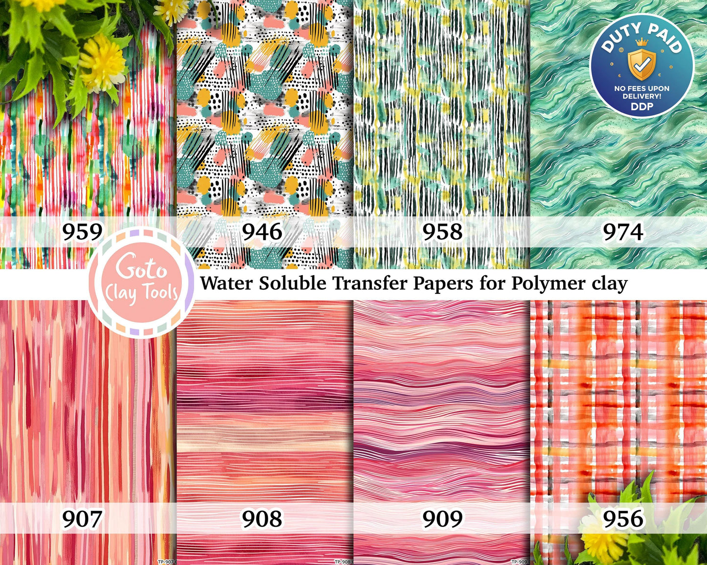 Watercolor Stripes Transfer Paper for Polymer Clay (4x5.5 inches)