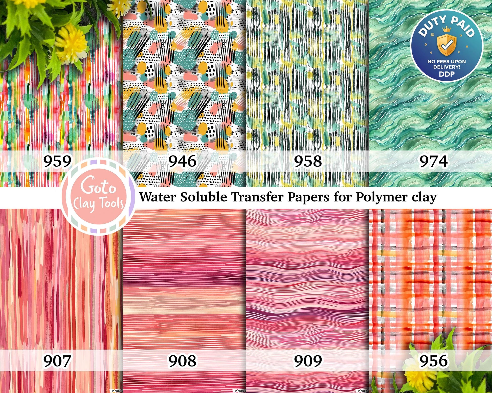 Watercolor Stripes Transfer Paper for Polymer Clay (4x5.5 inches)