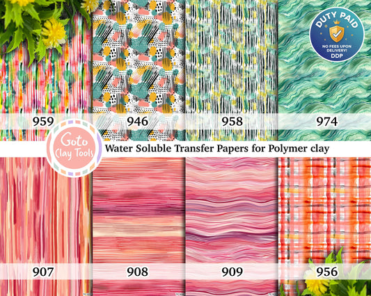 Water soluble Transfer paper for polymer clay, Watercolor Stripes Stripes patterns, polymer clay image transfers, magic transfer paper