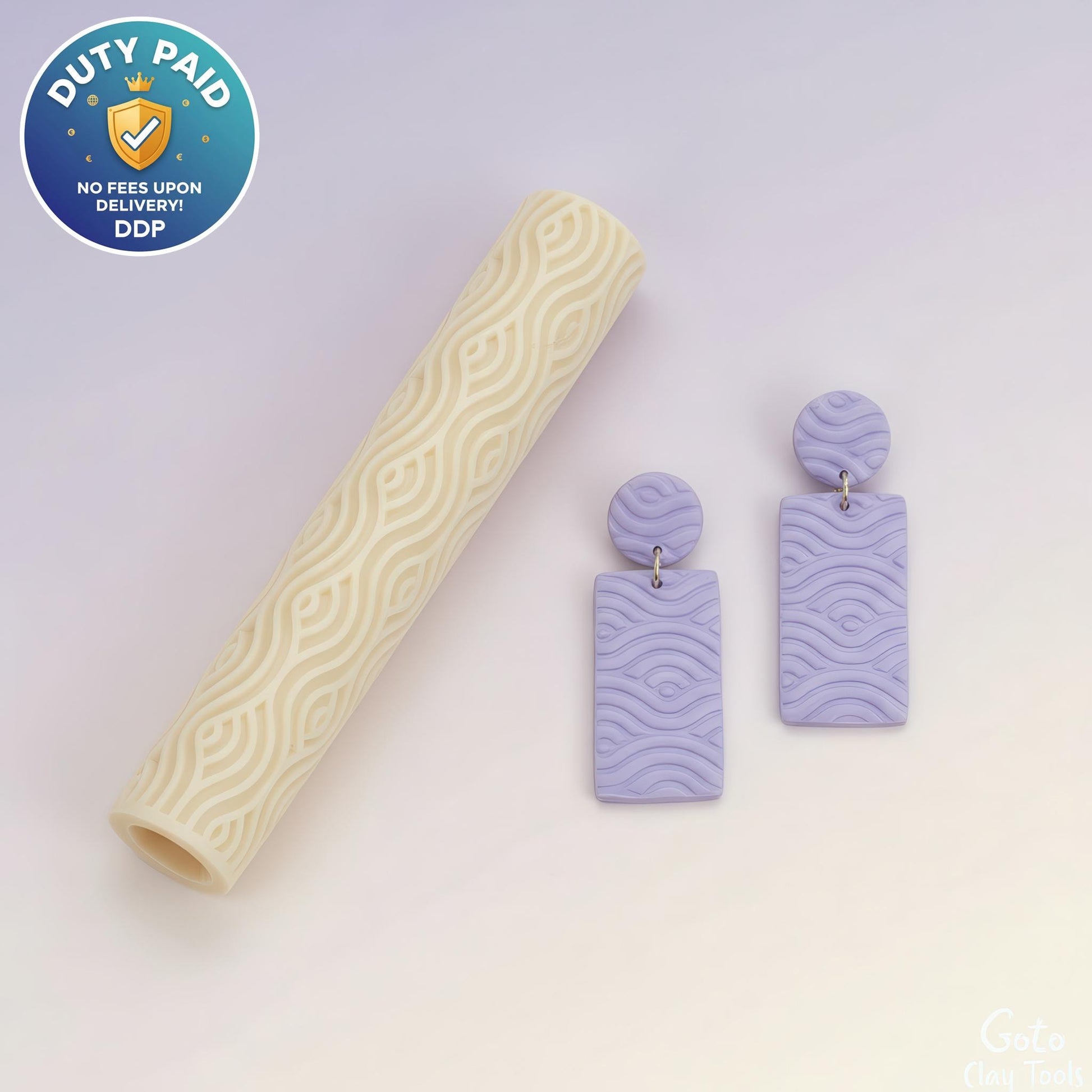 Waves Texture Roller for Polymer Clay: 10cm Pottery Tool