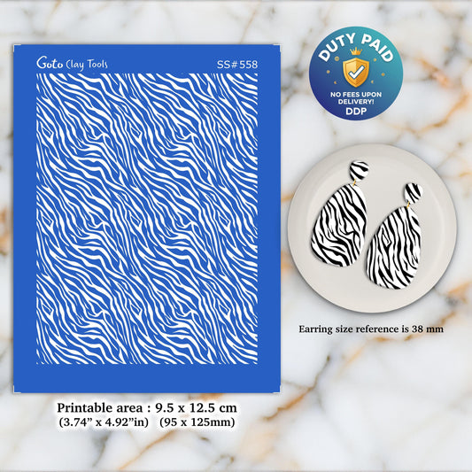 Zebra Silkscreen for Polymer Clay Earrings: Jewelry Making Stencil SS#558