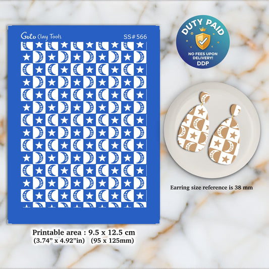 Boho Moon & Star Polymer Clay Silkscreen Stencil: Earring Making SS#566