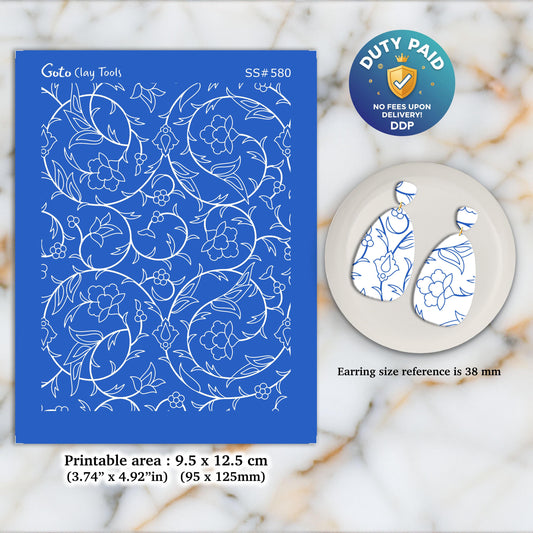 Arabesque Silkscreen for Polymer Clay Earring making, Clay Stencils, Clay Earring Silkscreen, Polymer Clay Supplies SS#580