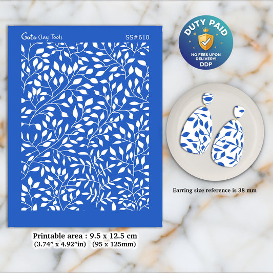Leaves Silkscreen for Polymer Clay Earring making, Clay Stencils, Clay Earring Silkscreen, Polymer Clay Supplies SS#610