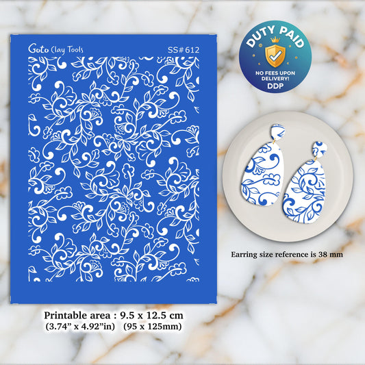 Polymer Clay Silkscreen: Embroidery Pattern for Earring Making (9.5x12.5cm) SS#612