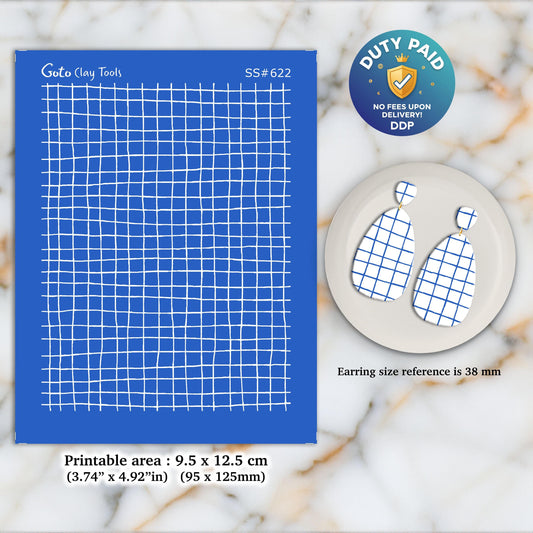 Cross Lining Silkscreen for Polymer Clay Earrings: Clay Stencil (9.5x12.5cm) SS#622