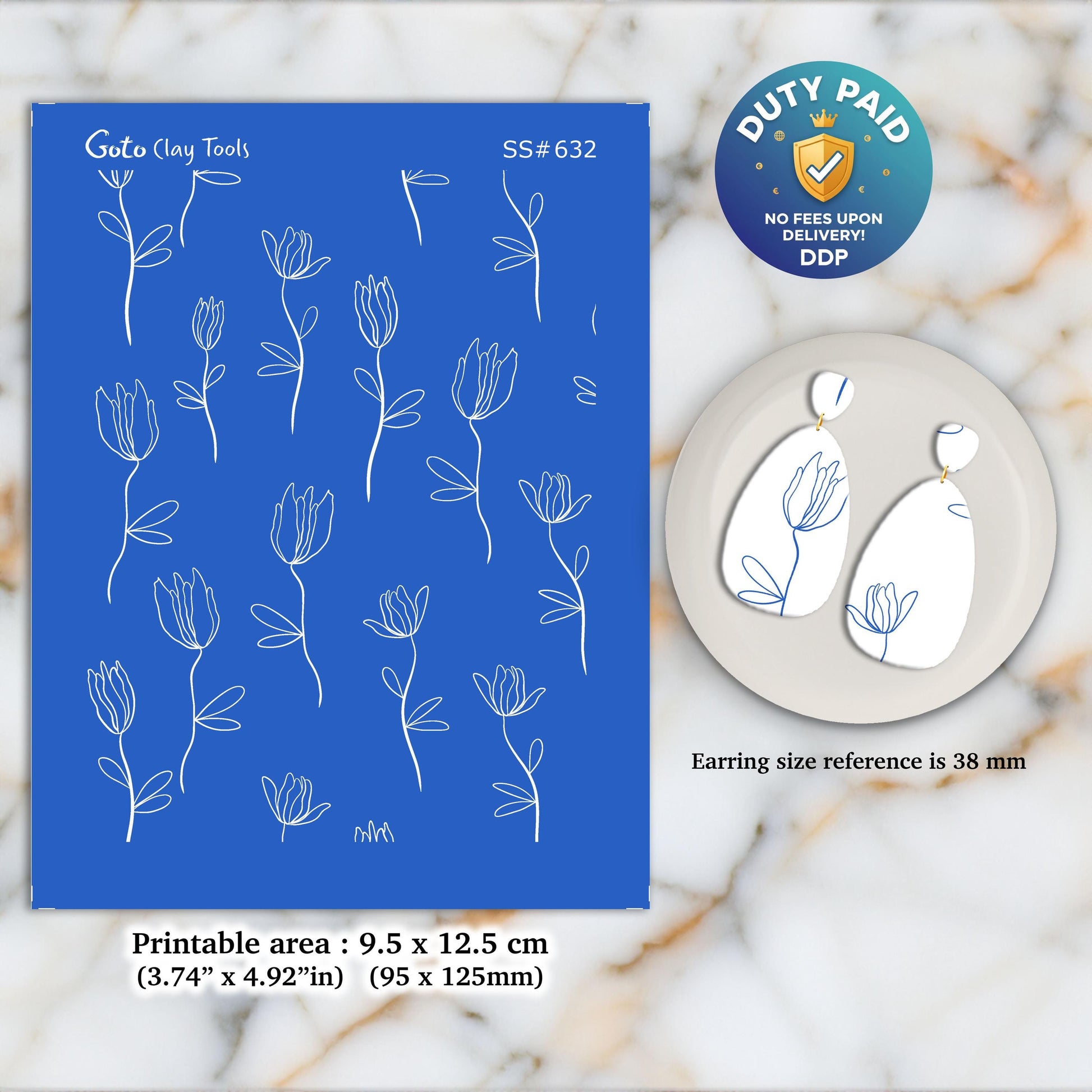 Tulips Silkscreen for Polymer Clay Earring making, Clay Stencils, Clay Earring Silkscreen, Polymer Clay Supplies SS#632