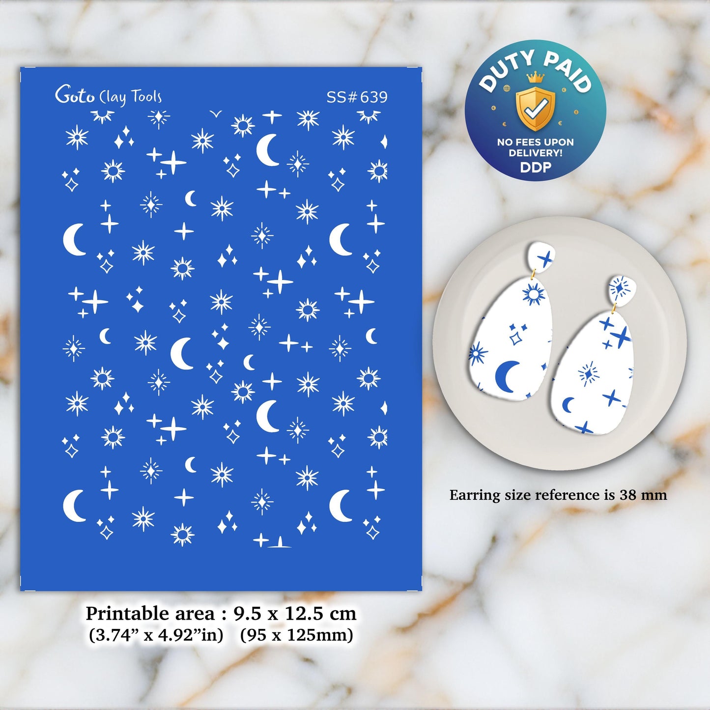 Celestial Silkscreen for Polymer Clay Earrings: Boho Clay Stencil (9.5x12.5cm) SS#639