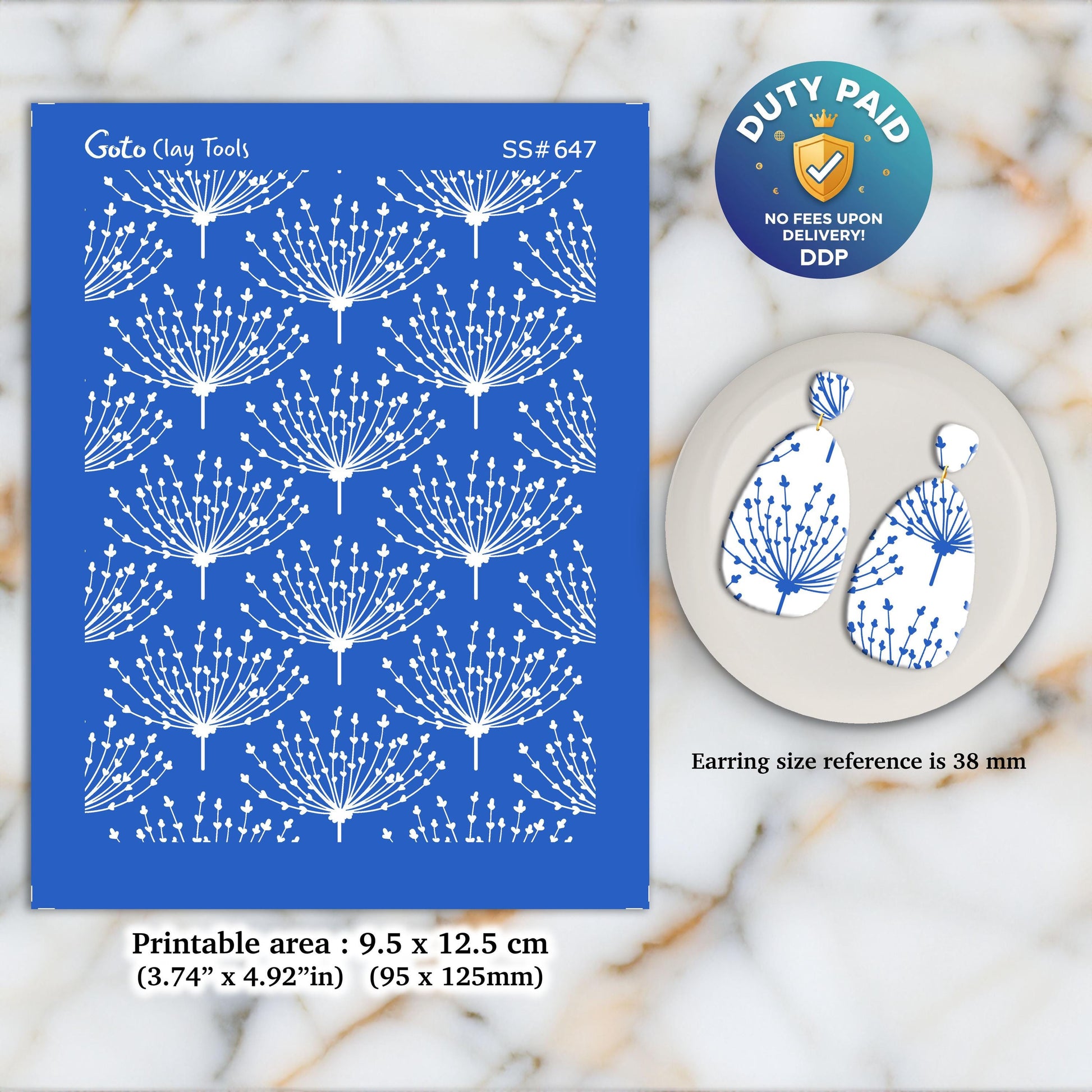 Umbel flower Silkscreen for Polymer Clay Earring making, Clay Stencils, Clay Earring Silkscreen, Polymer Clay Supplies SS#647