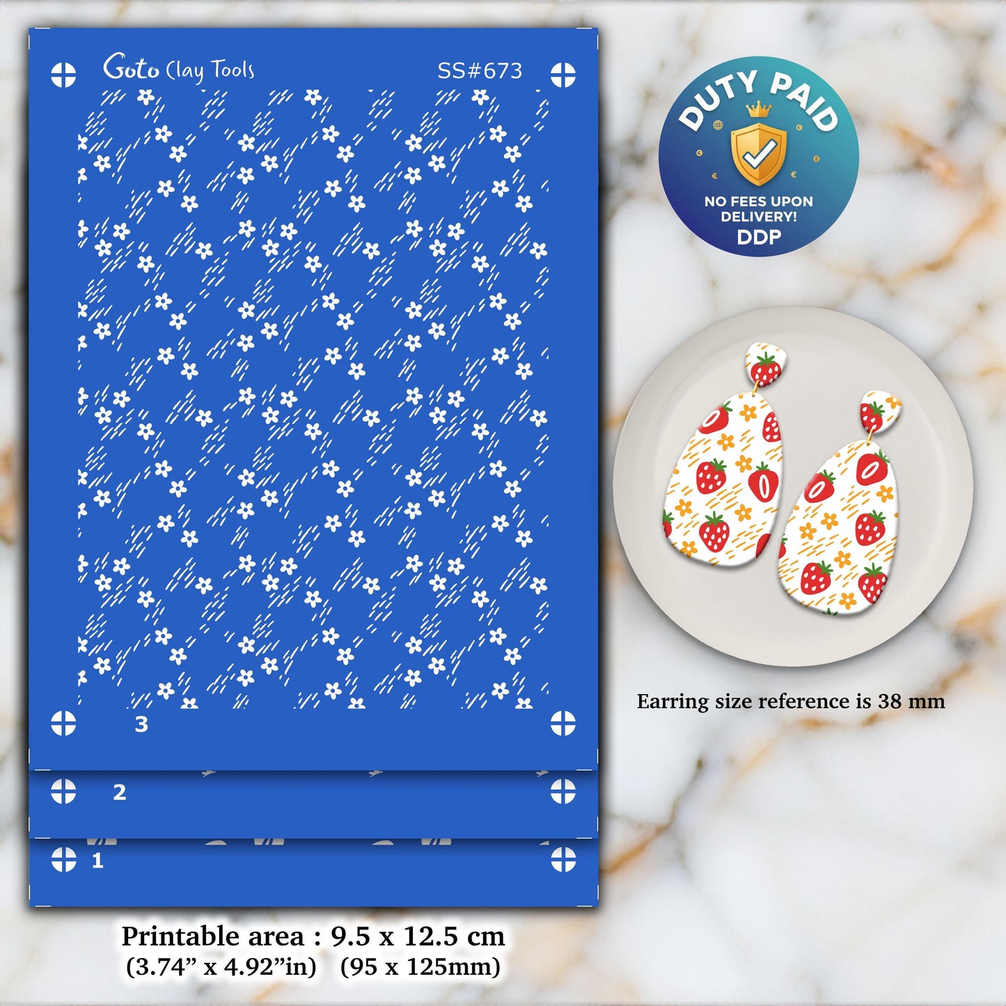 Strawberry Silkscreen for Polymer Clay Earrings: 3-Layer Stencil (3.74x4.92" Printable Size) SS#673