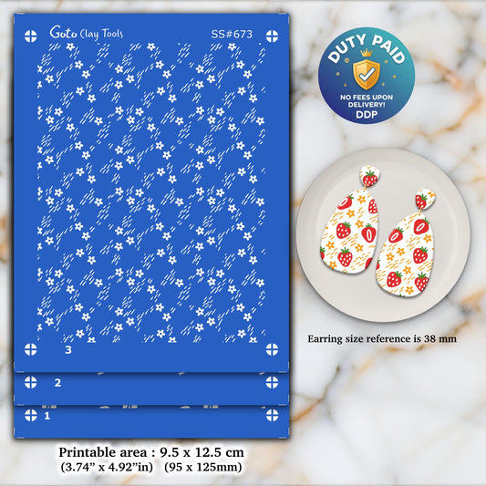 Strawberry Silkscreen for Polymer Clay Earrings: 3-Layer Stencil (3.74x4.92" Printable Size) SS#673