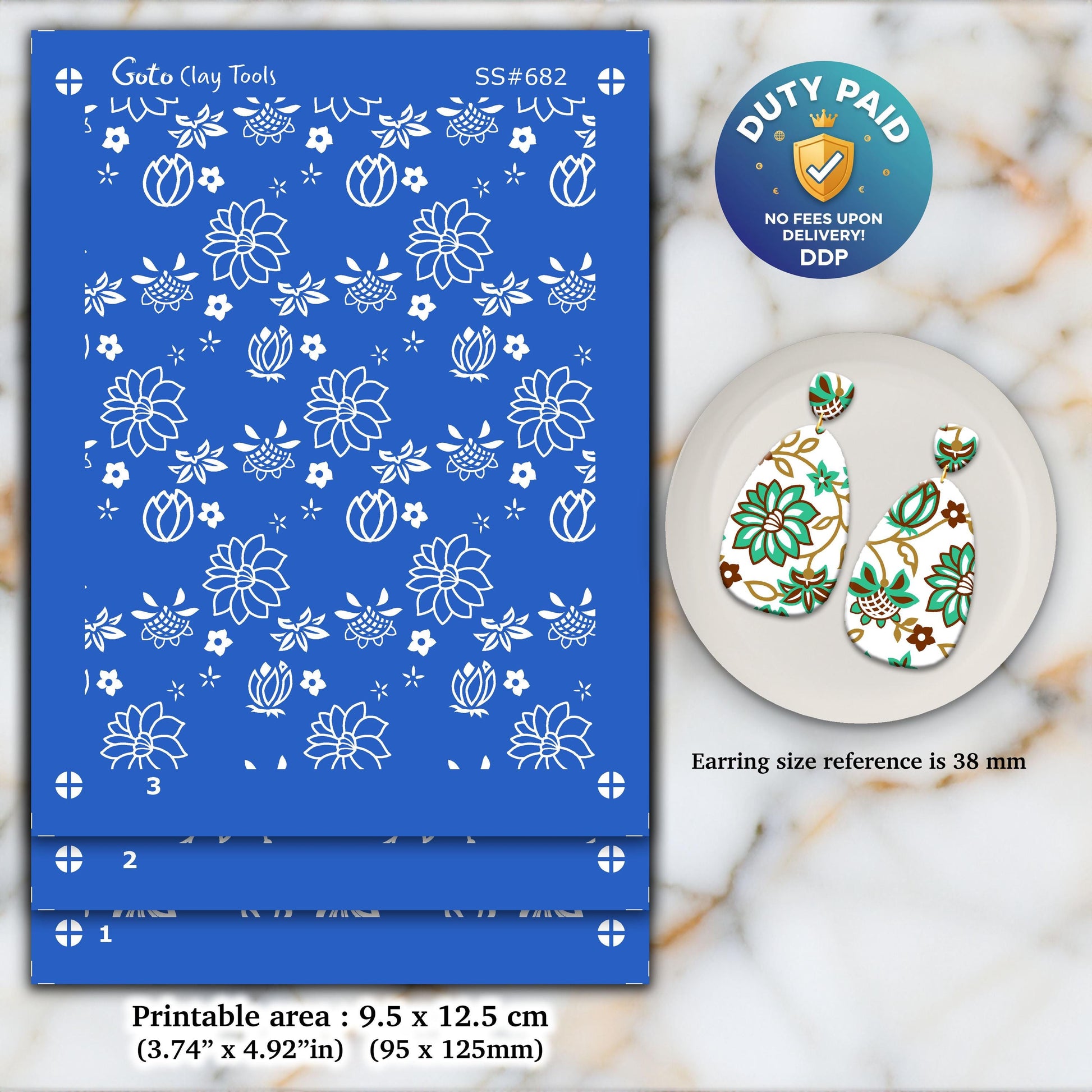 Floral Silkscreen for Polymer Clay Earrings: 3-Layer Stencil SS#682