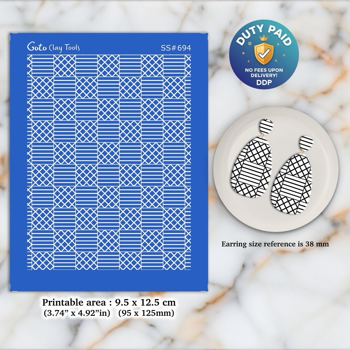 Checks Cross lining Silkscreen for Polymer Clay Earring making, Clay Stencils, Clay Earring Silkscreen, Polymer Clay Supplies SS#694