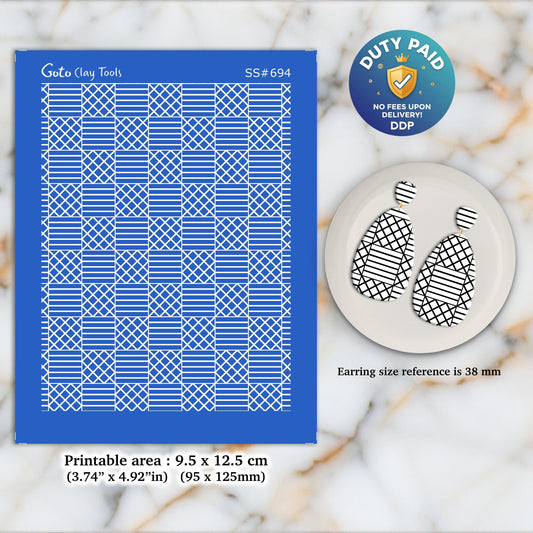 Checks Cross lining Silkscreen for Polymer Clay Earring making, Clay Stencils, Clay Earring Silkscreen, Polymer Clay Supplies SS#694